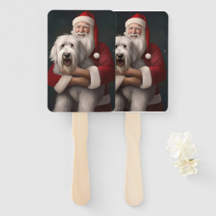 Old English Sheepdog With Santa Claus Festive Hand Fan