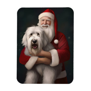 Old English Sheepdog With Santa Claus Festive Magnet