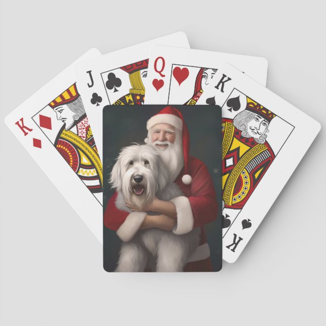 Old English Sheepdog With Santa Claus Festive Playing Cards (Back)