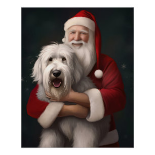 Old English Sheepdog With Santa Claus Festive Poster