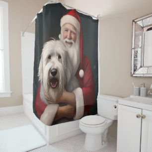 Old English Sheepdog With Santa Claus Festive Shower Curtain