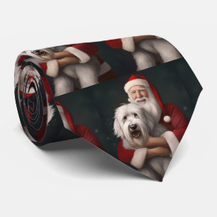 Old English Sheepdog With Santa Claus Festive Tie