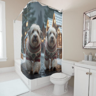 Old English Sheepdogs Christmas Snow Holiday Shower Curtain