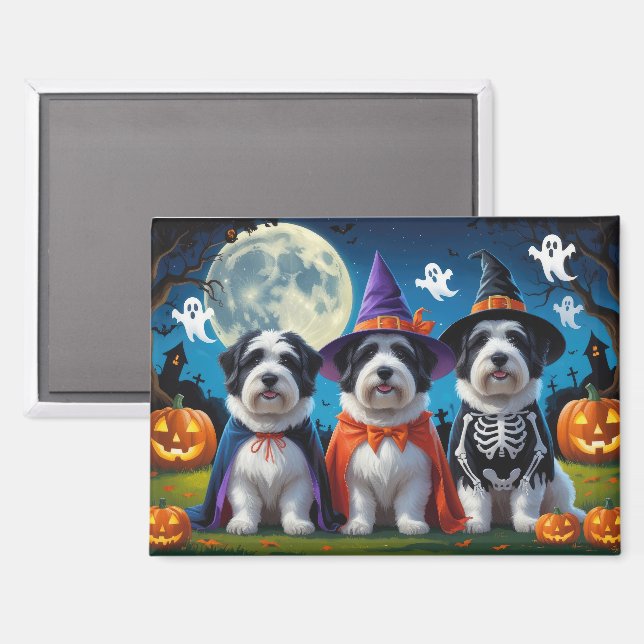 Old English Sheepdogs Pumpkin Halloween Funny Magnet (Front/Back)