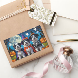 Old English Sheepdogs Pumpkin Halloween Funny Rectangular Sticker