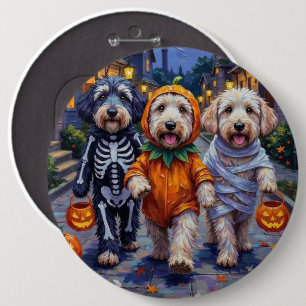 Old English Sheepdogs Trick-or-Treating Halloween 6 Cm Round Badge