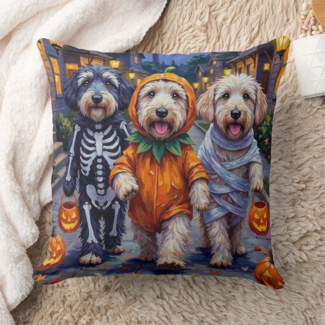 Old English Sheepdogs Trick-or-Treating Halloween  Cushion (Blanket)