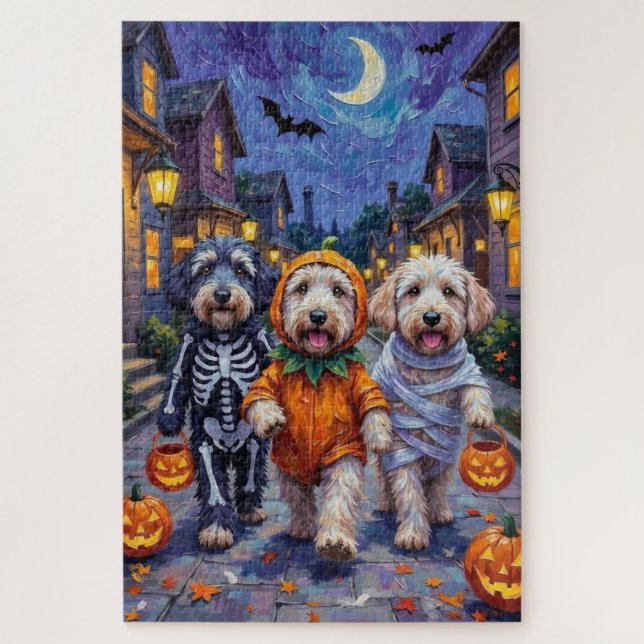 Old English Sheepdogs Trick-or-Treating Halloween  Jigsaw Puzzle (Vertical)