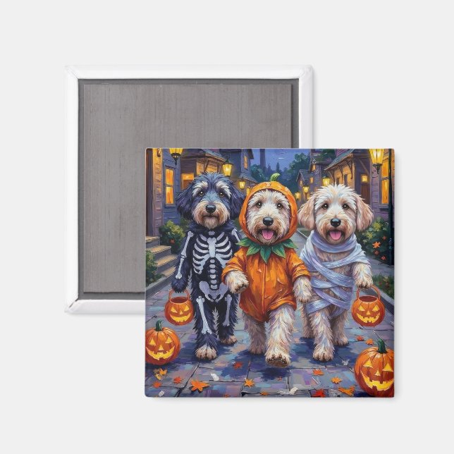 Old English Sheepdogs Trick-or-Treating Halloween  Magnet (Front/Back)