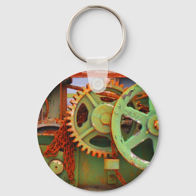Old Factory Machinery Gears Wheels Vieux Hull Key Ring (Front)