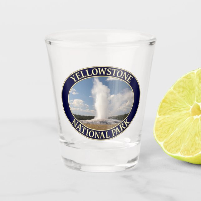 Old Faithful Geyser at Yellowstone National Park Shot Glass (Front)