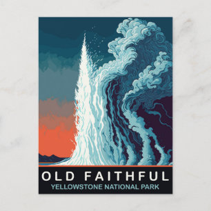 Old Faithful Geyser, Water Eruptiom, Travel Postcard