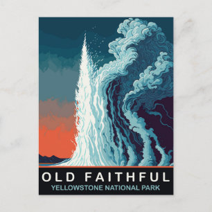 Old Faithful Geyser, Water Eruptiom, Travel Postcard