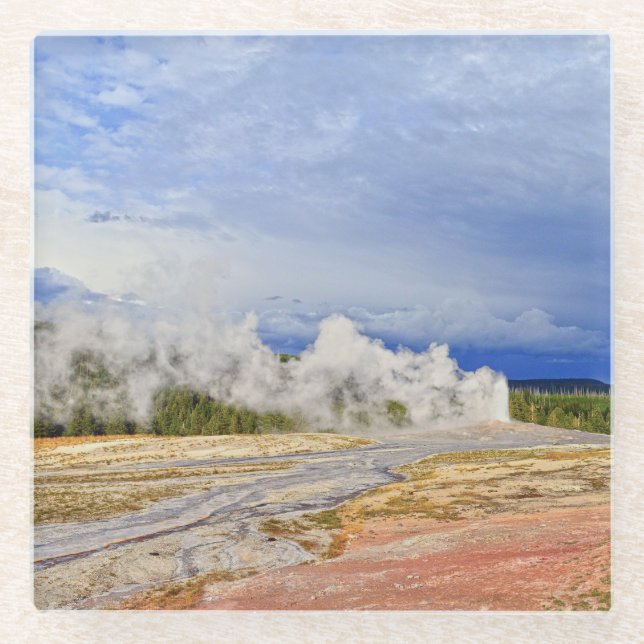 Old Faithful Geyser, Yellowstone National Park Glass Coaster (Front)