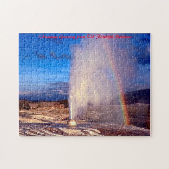 Old Faithful Gyser Yellowstone. Christmas Greeting Jigsaw Puzzle (Horizontal)