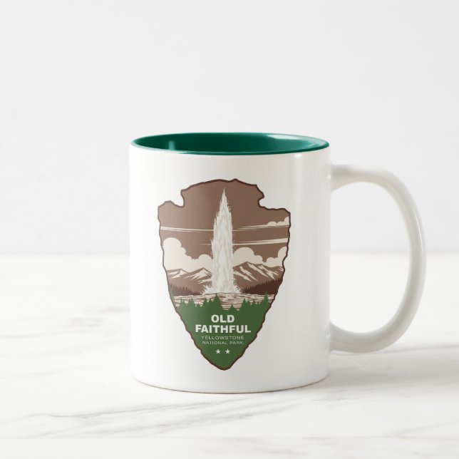 Old Faithful Yellowstone National Park Arrowhead Two-Tone Coffee Mug (Right)