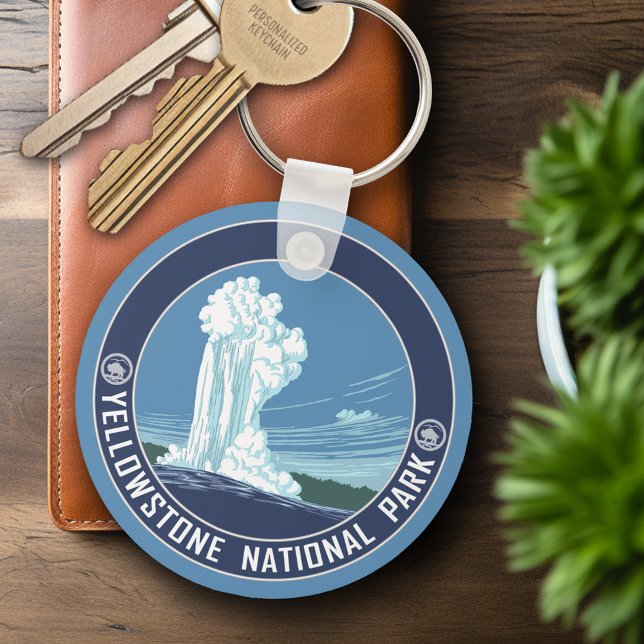 Old Faithful - Yellowstone National Park Key Ring (Personalized Keychain - Yellowstone National Park, Old Faithful Keepsake)