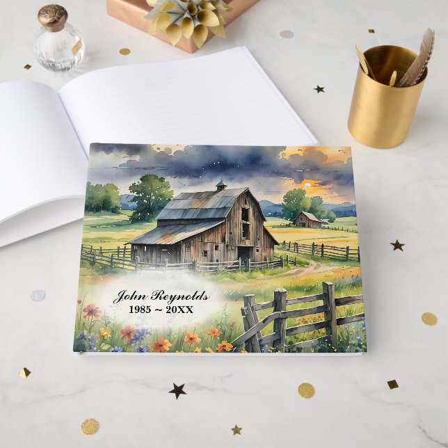 Old Farm Barn With Fence Guest Book (Front Open)