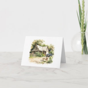 Old Farm House with Dog and Car BLANK  Card