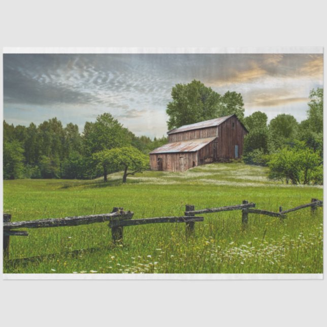 Old Farm Rustic Barn Medow Decoupage Tissue Paper (Front)