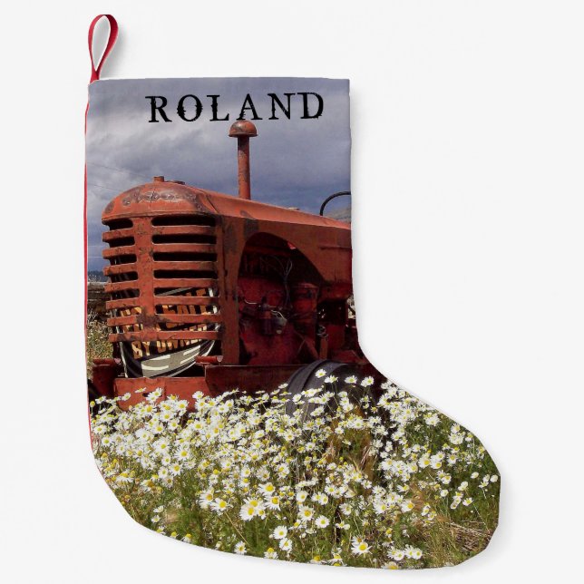 Old Farm Tractor Rustic Christmas Stocking (Front)