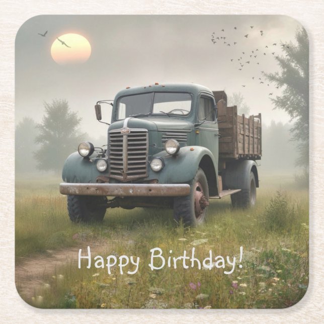 Old Farm Truck Square Paper Coaster (Front)