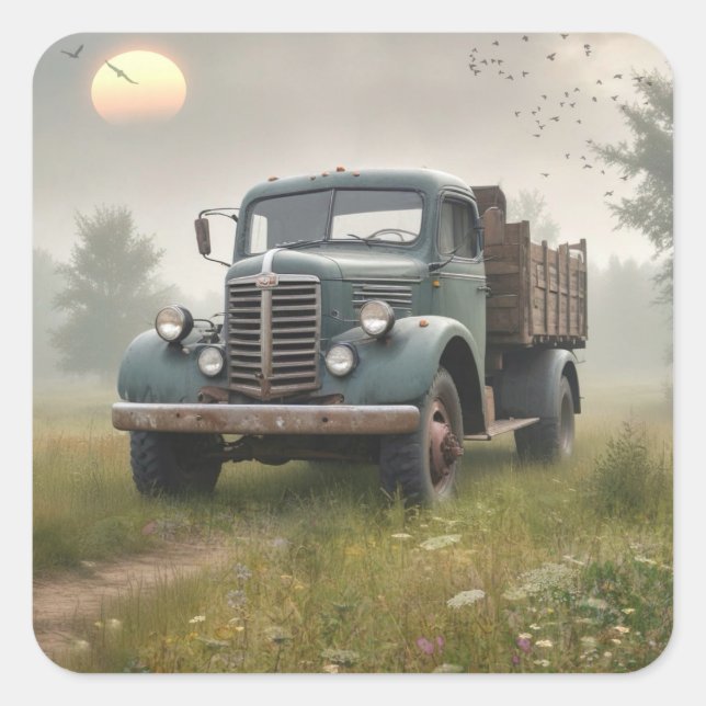 Old Farm Truck Square Sticker (Front)