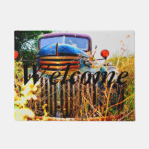 Old farm truck welcome mat