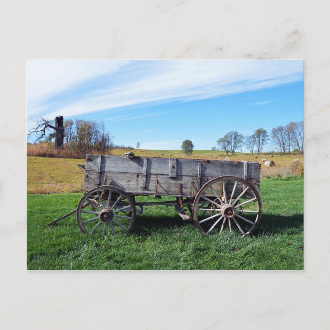 Old Farm Wagon in Hay Field Postcard (Front)