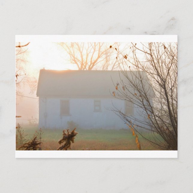 Old Farmhouse in Fog at Sunrise Postcard (Front)