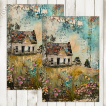 OLD FARMHOUSE IN SPRING DECOUPAGE