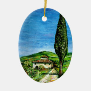 OLD FARMHOUSE IN TUSCANY CERAMIC TREE DECORATION