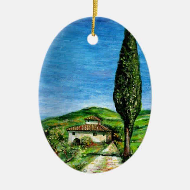 OLD FARMHOUSE IN TUSCANY CERAMIC TREE DECORATION (Front)