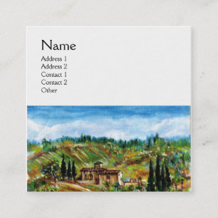 OLD FARMHOUSE IN TUSCANY LANDSCAPE white Square Business Card