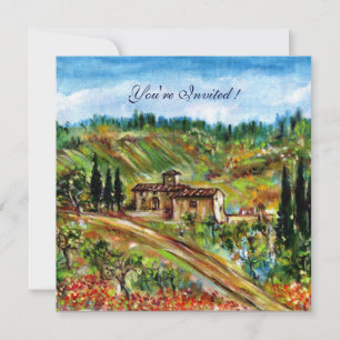 OLD FARMHOUSE TUSCANY LANDSCAPE,yellow green white Invitation