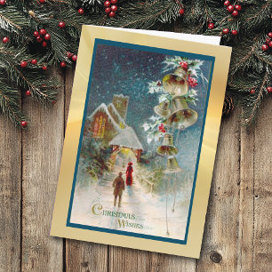 Old Fashion Christmas Church and Bells Card