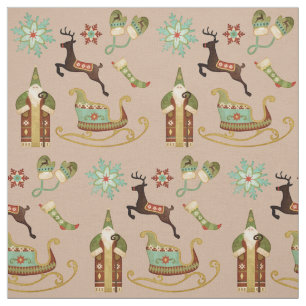 Old Fashion Christmas on Tan Fabric