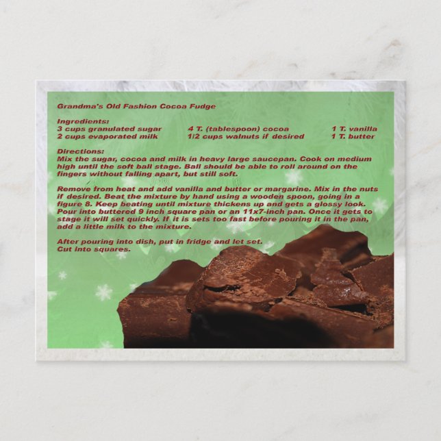Old Fashion Fudge Grandma's Recipe Postcard (Front)