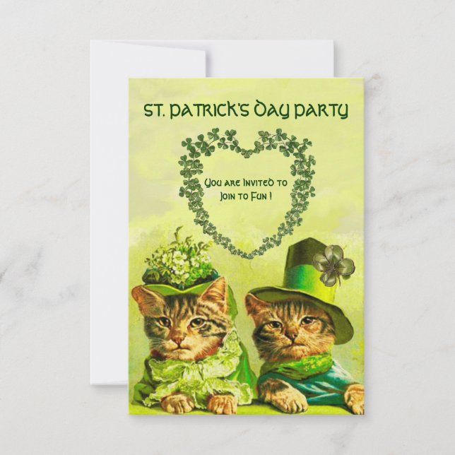 OLD FASHION IRISH CATS ,ST.PATRICK'S DAY PARTY INVITATION (Front)
