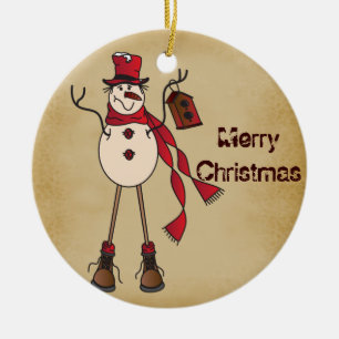 Old Fashion Red Snowman Ceramic Tree Decoration