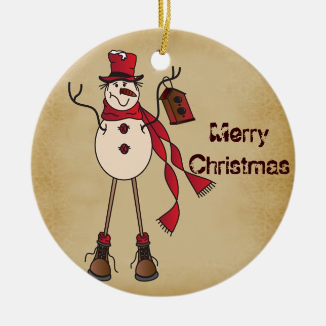 Old Fashion Red Snowman Ceramic Tree Decoration (Front)