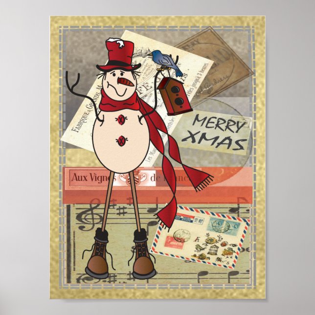 Old Fashion Red Snowman | Christmas Poster (Front)