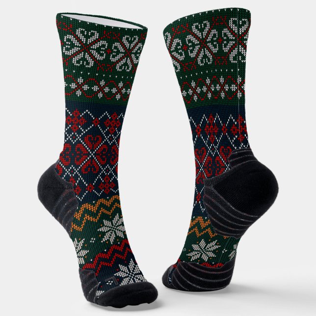 Old fashion Retro style Olive green and red Dad Socks (Angled)