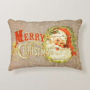 Old Fashion Rustic Merry Christmas Vintage Burlap Decorative Cushion
