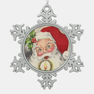 Old Fashion Santa on Christmas Eve Snowflake Pewter Christmas Ornament