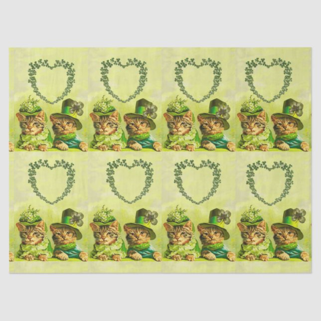 OLD FASHION ST.PATRICK'S DAY CATS HEART MONOGRAM TISSUE PAPER (Front)