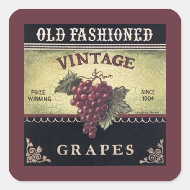 Old Fashion Vintage Grapes Wine Crate Label (Front)