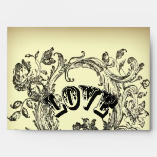 old fashion yellow flourish swirls victorian envelope