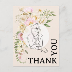 Old Fashioned 1940s Woman Floral Thank You Postcard