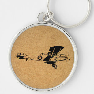 Old Fashioned Aeroplane Art Vintage Plane Key Ring